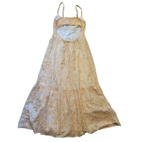 LOFT Dress Women's XS White Golden Eyelet Open Back Maxi Cotton Smocked - Picture 2 of 7
